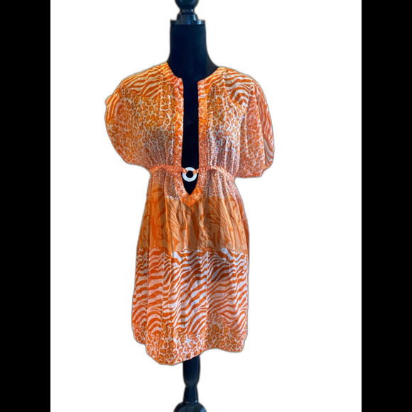 Peppermint Bay Swimsuit Coverup Women’s Medium Sheer Orange Animal Print  Sexy - Picture 1 of 9